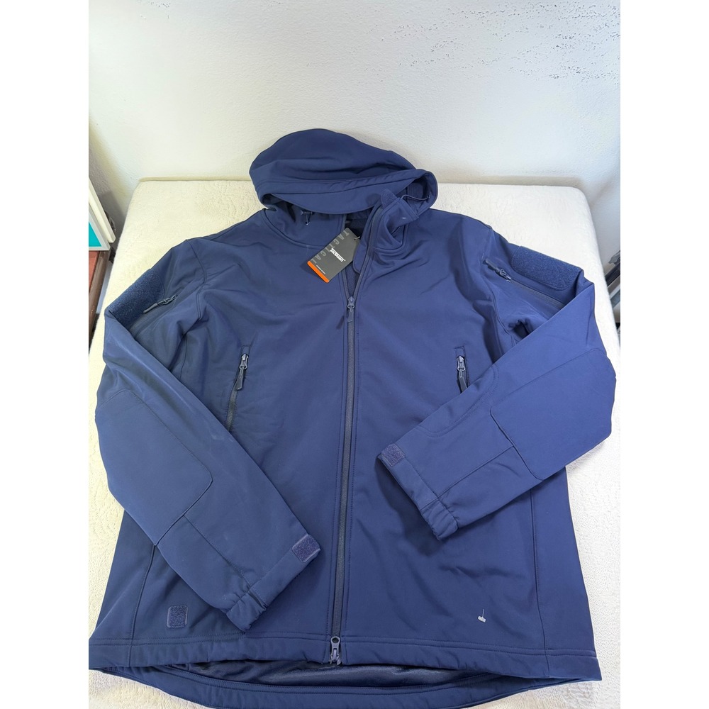TACVASEN Mens Tactical Techwear Softshell Jacket Navy Blue Hooded Fleece XL